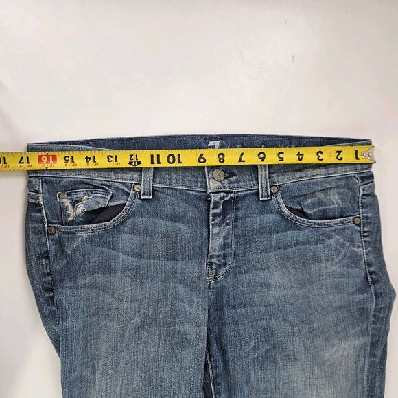 7 for all Mankind Denim Jeans Women's 30 Straight Distressed Med Wash Low USA - Picture 10 of 16